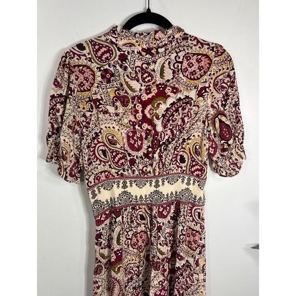 ba&sh Zael Paisley Floral Midi Lady Dress Ecru Boho Cottagecore Summer Spring - Picture 7 of 13